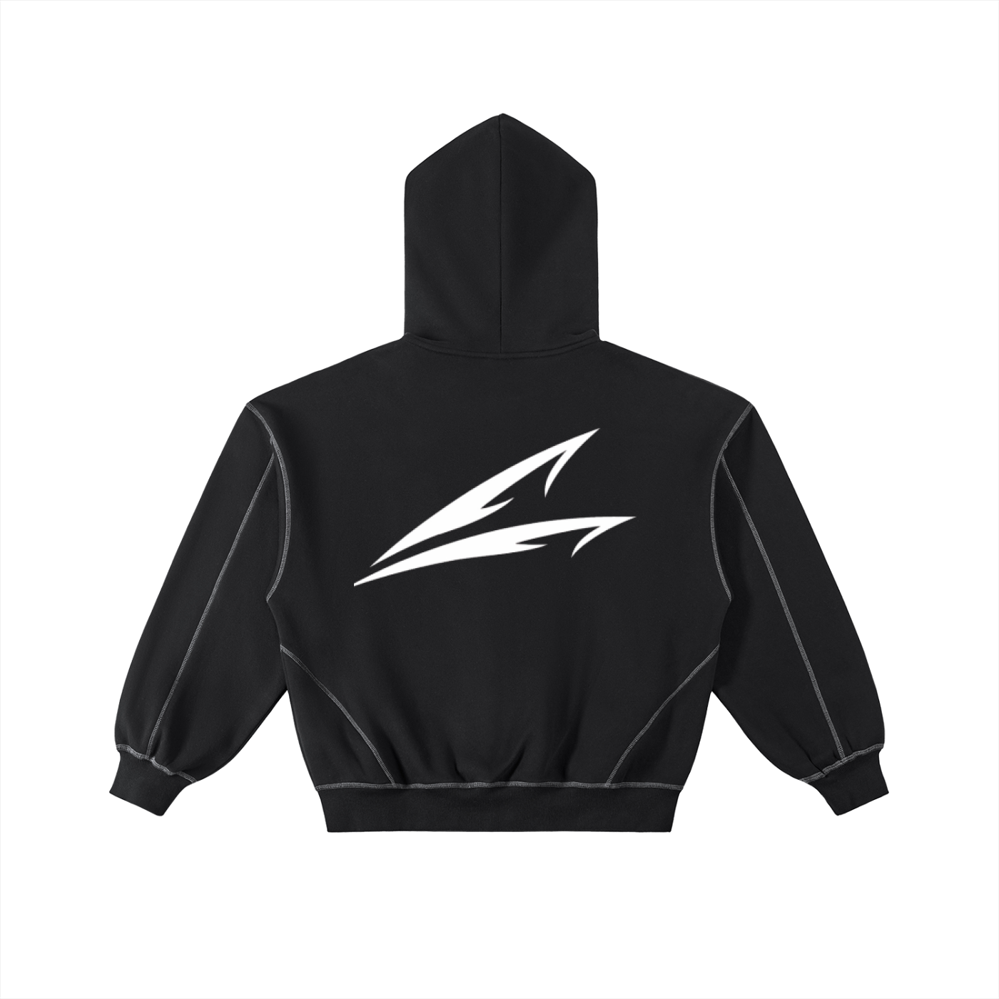 Contrast-Stitched Boxy Fleece Zip Hoodie